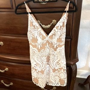 Free people white Sexy and elegant sequin and lace spaghetti strap mini dress 2